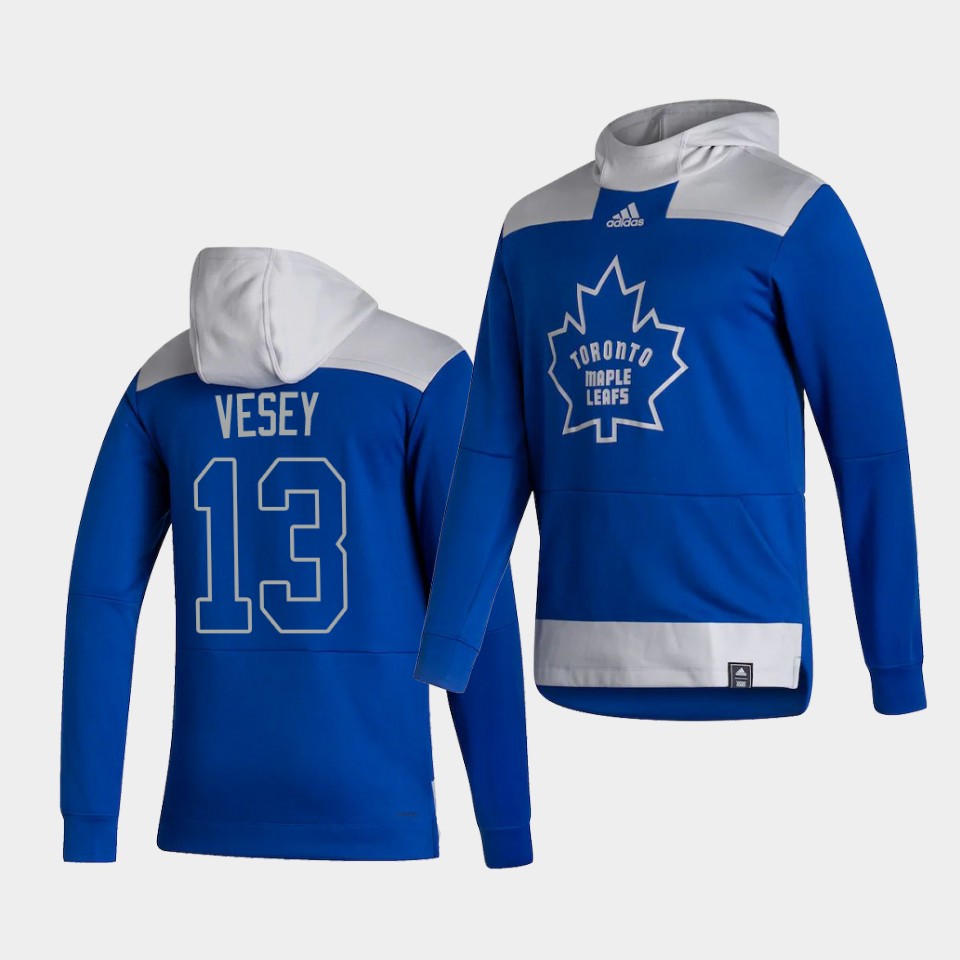 Men Toronto Maple Leafs #13 Vesey Blue NHL 2021 Adidas Pullover Hoodie Jersey